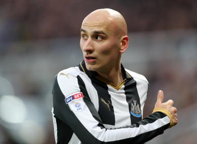 Newcastle United's Jonjo Shelvey was sent off against Tottenham today.