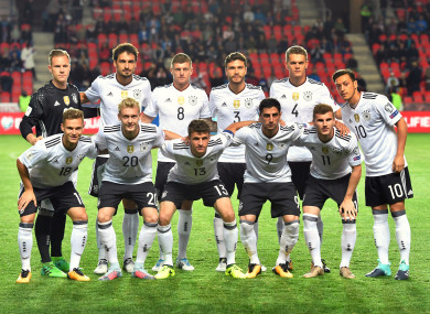 The Germanty team pose for a photo ahead of their game with Czech Republic.