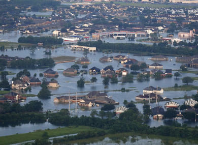 An aerial photo showing Port Arthur, Texas, under water