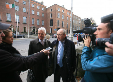 Group CEO of Permanent TSB Jeremy Masding (R) talking to the media while arriving the Department of Finance after being called in over the tracker mortgage issues.
