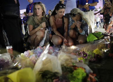 People at a memorial set up for victims of the mass shooting in Las Vegas.