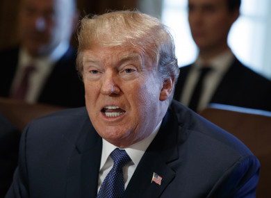 US President Donald Trump speaks during a cabinet meeting at the White House today.