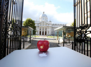 An Apple with the Apple logo in front of Government Buildings in Dublin.