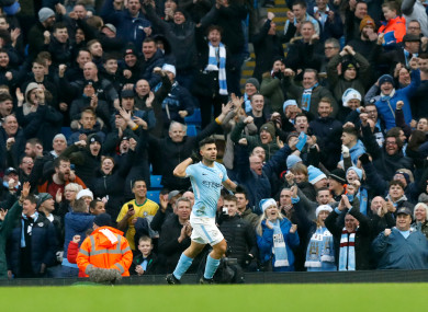 Sergio Aguero celebrates a goal.