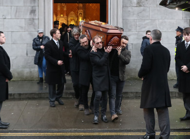 The coffin of Cranberries singer Dolores O'Riordan is removed from St Joseph's Church in Limerick, Ireland, for reposal at Cross' Funeral Home, Ballyneety.