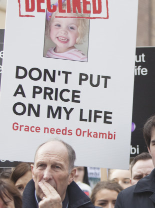 Protestors campaigning for Orkambi last March outside the Dáil.