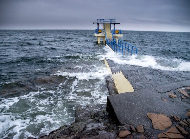 File image of waves hitting the diving platform at Salthill, Galway.