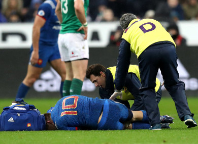 Out-half Jalibert suffered a knee injury in the first half.