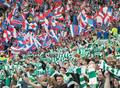 Celtic and Rangers fans pictured during a Scottish Premiership game at Celtic Park.