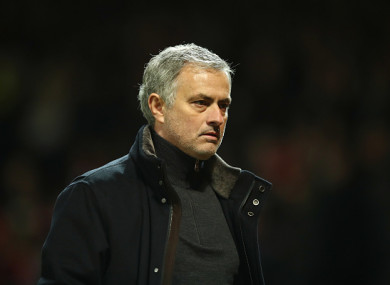 Jose Mourinho, Manager of Manchester United looks dejected in defeat.