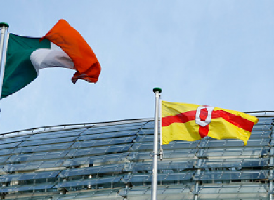 The Irish and Ulster flags being flown outside the Aviva Stadium.