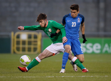 Ireland’s Ryan Manning with Hajiaga Hajiyev of Azerbaijan.