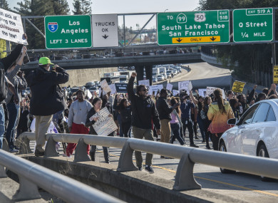 Hundreds of protesters demonstrating against the fatal police shooting of Stephon Clark in downtown Sacramento