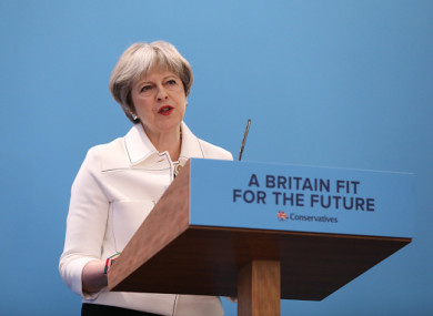 Theresa May speaks at the Conservative Party's annual Spring Forum in London.