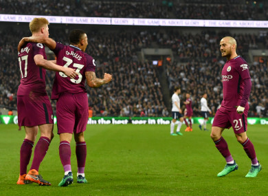 Manchester City's Gabriel Jesus (centre) celebrates scoring his side's first goal of the game.