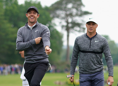 Rory McIlroy and Alex Noren during the second round of the BMW PGA Championship.