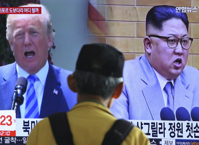 Trump and Kim on a TV at a Seoul railway station.