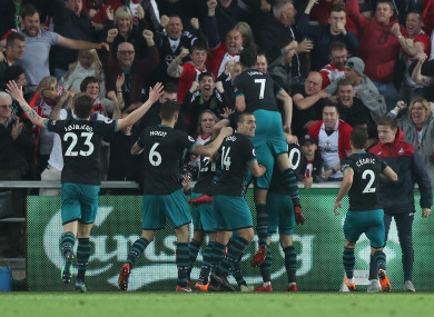 Ecstatic Southampton players after their goal.