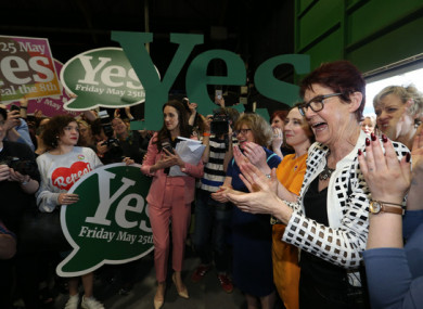Yes campaigners celebrating at the RDS this moening.