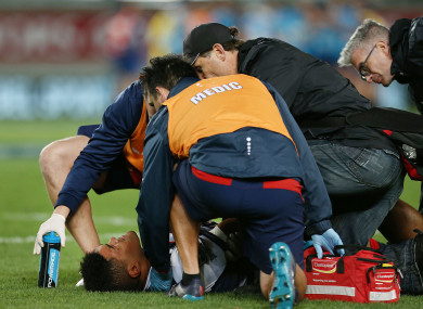 Uelese: injured in Melbourne Rebels' win over the Blues.