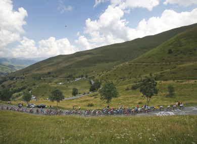 The pack climbs Col de Val Louron-Azet pass during the seventeenth stage of the Tour de France.