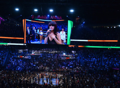 Imelda May performs the Irish national anthem before the McGregor-Mayweather fight at the T-Mobile Arena in Las Vegas.