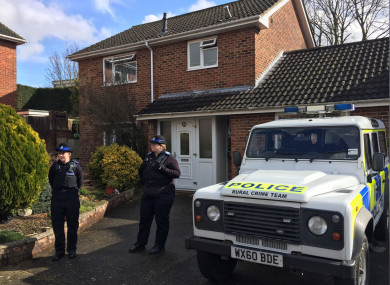 Police Community Support Officers standing outside the Salisbury home of Sergei Skripal in March of this year.