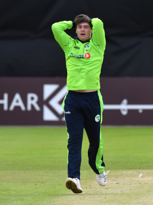 Josh Little reacts to a bowling attempt.