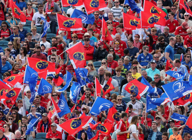 Leinster and Munster fans at the Guinness PRO14 Semi-Final at the RDS in Dublin in May.
