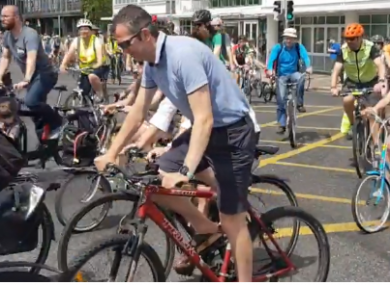 The cyclists are gathering for today's protest at 11am.