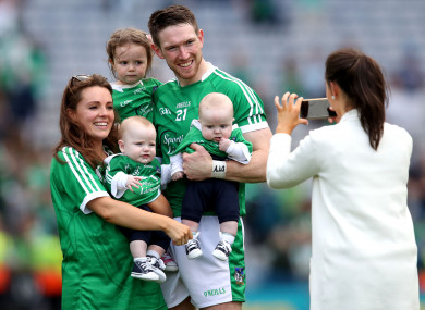 Seamus Hickey celebrates with his wife Ellen and his children Anna, Patrick and Matthew.