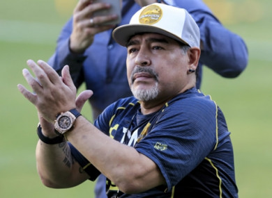 Maradona applauds the crowd after the victory.