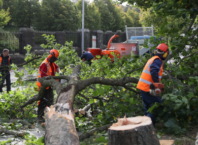 Workmen deal with a fallen tree on Finglas Road, Dublin