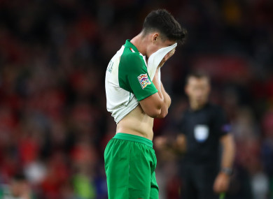 Ireland's Callum O'Dowda dejected after the game.