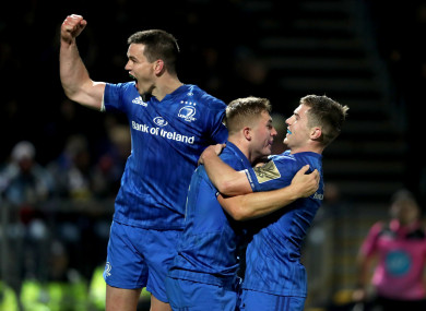Sexton celebrates Larmour's second-half try.