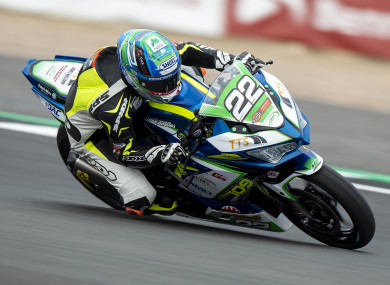 Eunan McGlinchey on his way to victory in the Dickies Junior Supersport race onboard the Team #109 Kawasaki.