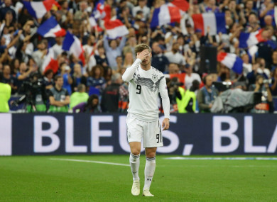 Timo Werner pictured after full-time in Paris last night.