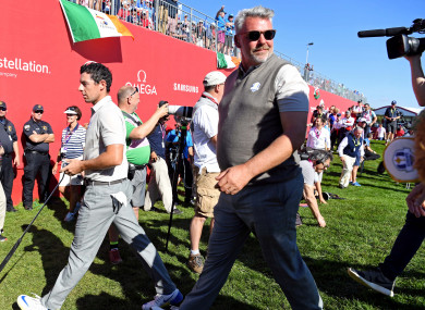 Rory McIlroy and Darren Clarke pictured during the 2016 Ryder Cup.
