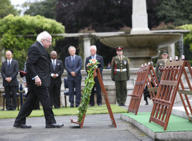 President Higgins at the War Memorial Gardens at a Somme commemoration ceremony in 2016.