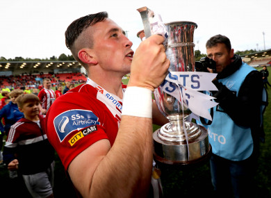 The 23-year-old celebrates Derry City winning the EA Sports Cup back in September.