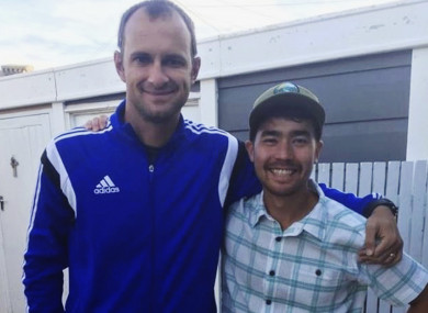 In this October 2018 photo, American John Allen Chau, right, stands for a photograph with Founder of Ubuntu Football Academy Casey Prince, 39, just days before he left for India.