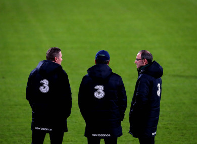 Last stand: Martin O'Neill with assistant manager Roy Keane and coach Steve Guppy in Aarhus.