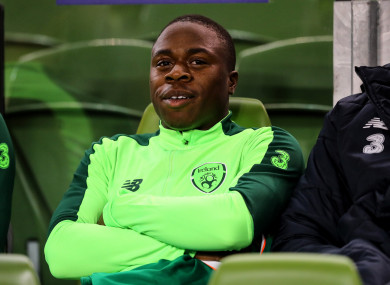 Michael Obafemi pictured on the bench during Thursday night's match.
