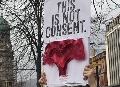 A protest at Belfast City Hall last week to highlight concern about how rape trials are conducted.