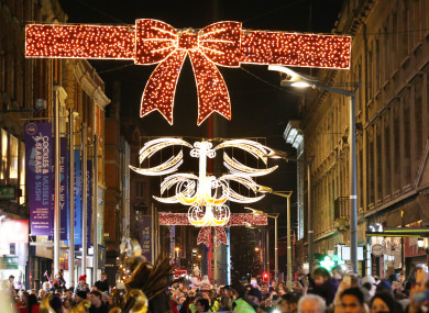 File photo of Christmas lights and shoppers in Dublin.