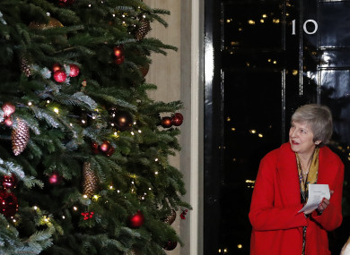 Theresa May attends the ceremony to light up a Christmas tree at 10 Downing Street.