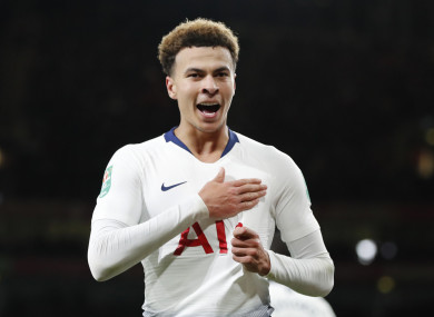 Alli celebrates scoring against Arsenal on Wednesday night.