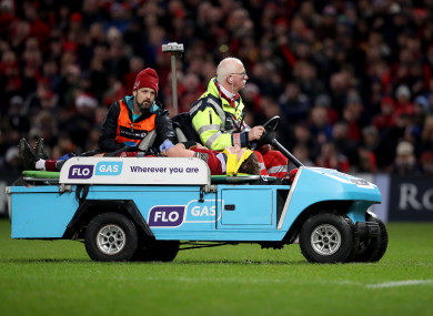 Chris Cloete was stretchered off with a neck injury during Munster's win against Leinster on Saturday.