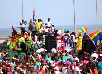 Activists participating in a demonstration for the rights of LGBT people in Havana, Cuba on 13 May 2017