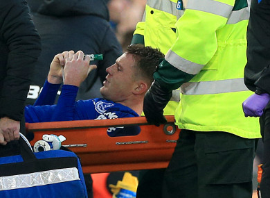 McCarthy pictured being stretchered off against West Brom.